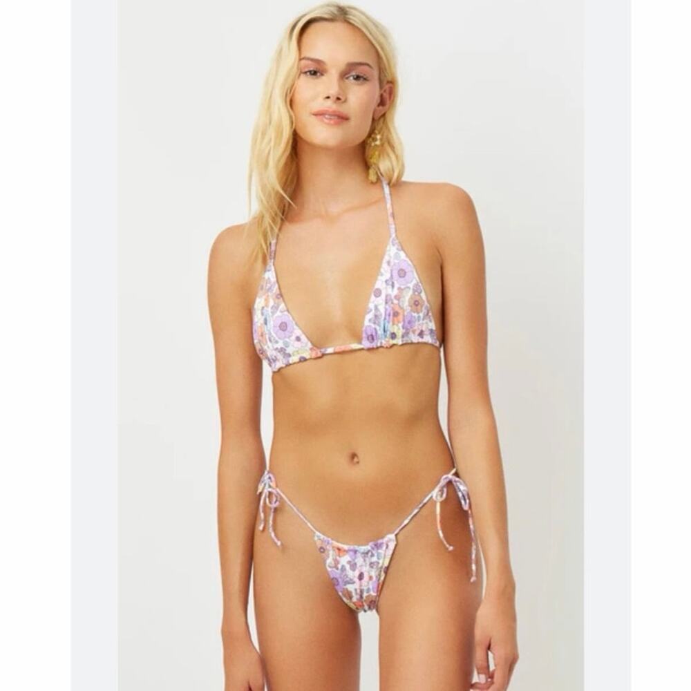 NWOT Frankies Bikinis Tia Mariposa Floral Bikini Set Large Triangle Swim